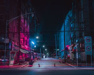 Preview wallpaper street, night city, neon, buildings