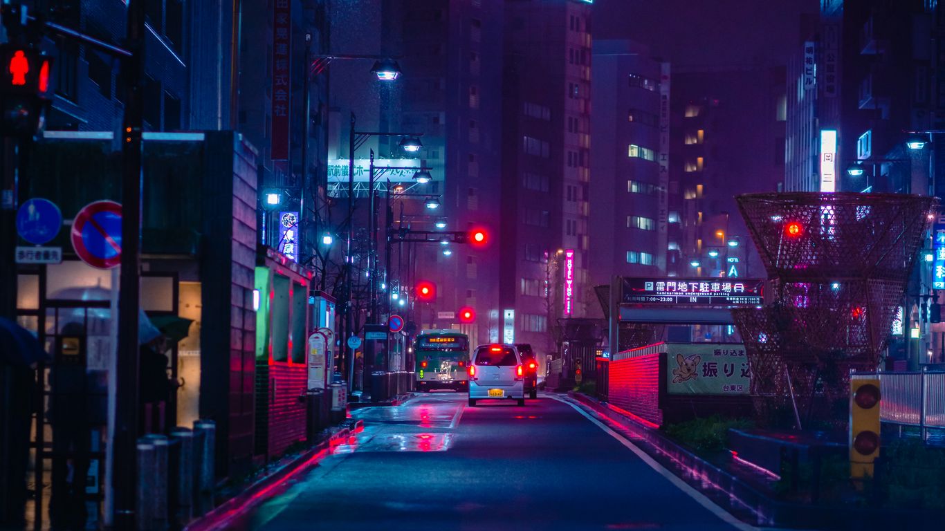 Aesthetic - City Evening - Street Background Wallpaper Download