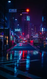 Preview wallpaper street, night city, neon, road, cars