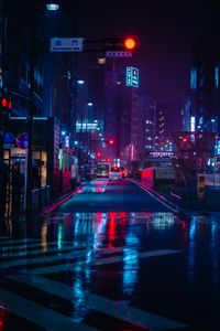 Preview wallpaper street, night city, neon, road, cars