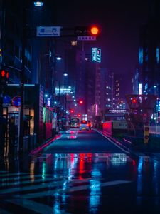 Preview wallpaper street, night city, neon, road, cars