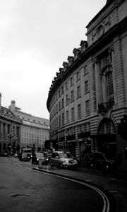 Preview wallpaper street, night, evening, black and white, building