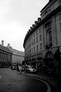 Preview wallpaper street, night, evening, black and white, building