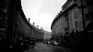 Preview wallpaper street, night, evening, black and white, building