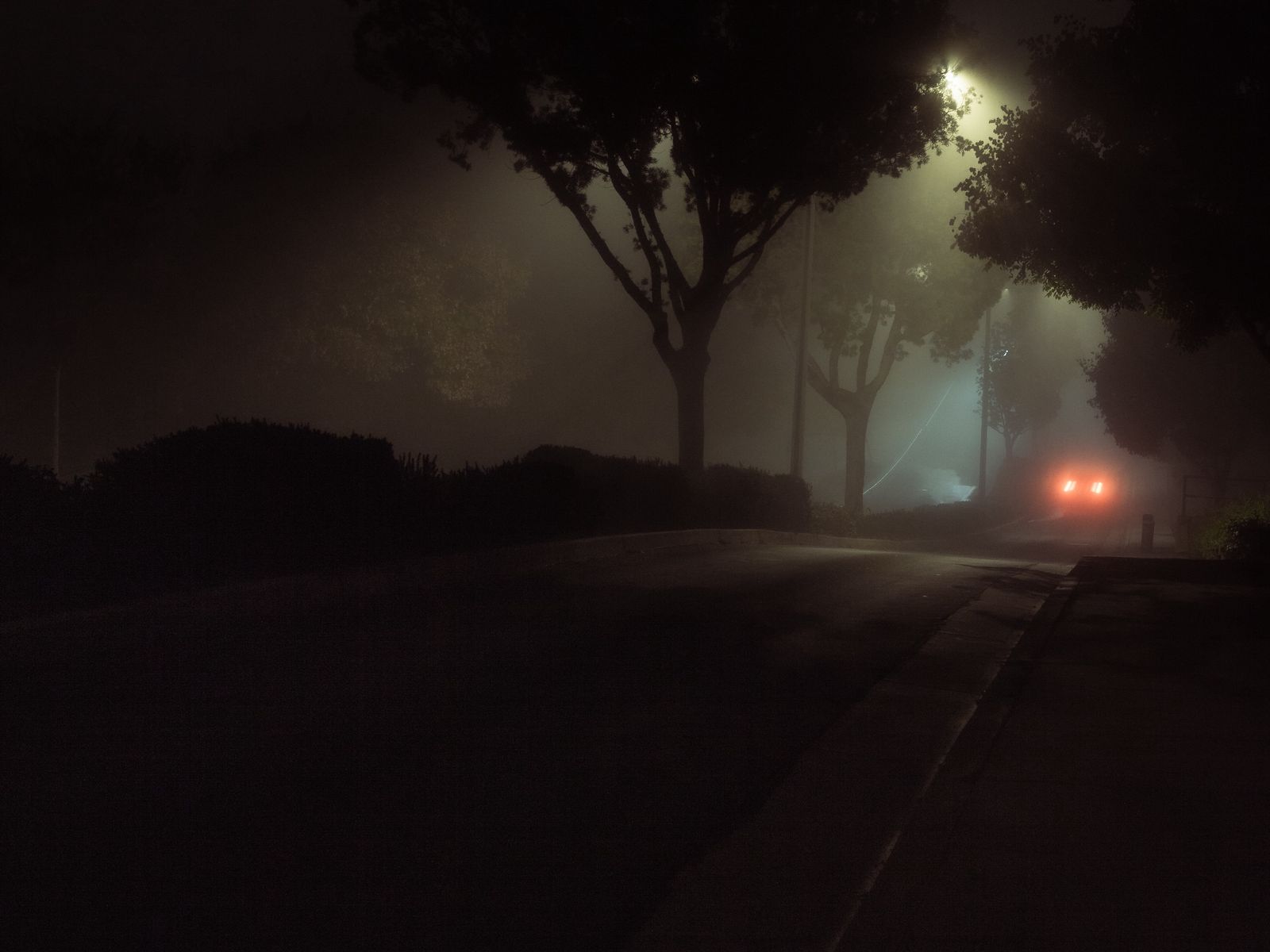 Street, night, fog, car, lights, HD phone wallpaper