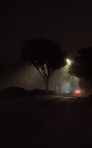 Preview wallpaper street, night, fog, car, lights