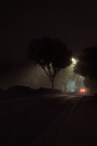 Preview wallpaper street, night, fog, car, lights