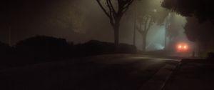 Preview wallpaper street, night, fog, car, lights