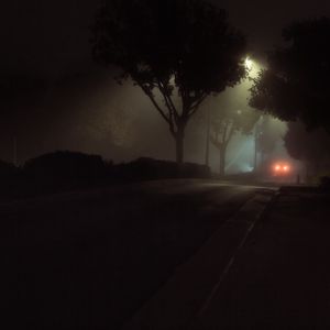 Preview wallpaper street, night, fog, car, lights