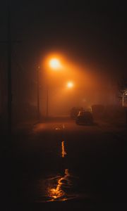 Preview wallpaper street, night, fog, light, mist