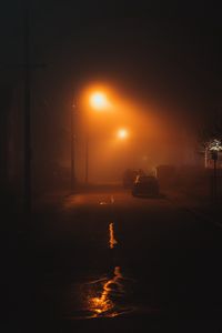 Preview wallpaper street, night, fog, light, mist