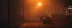 Preview wallpaper street, night, fog, light, mist