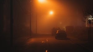 Preview wallpaper street, night, fog, light, mist