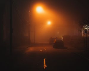 Preview wallpaper street, night, fog, light, mist