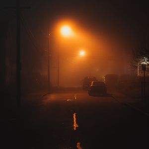 Preview wallpaper street, night, fog, light, mist