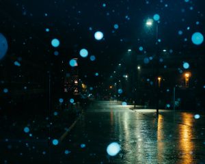 Preview wallpaper street, night, rain, darkness, blur