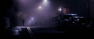 Preview wallpaper street, night, silhouettes, lights, fog