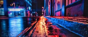 Preview wallpaper street, night, wet, neon, city