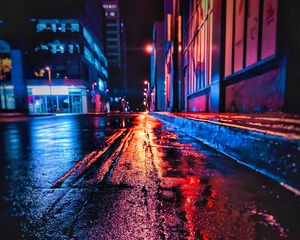Preview wallpaper street, night, wet, neon, city