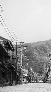 Preview wallpaper street, pagodas, lanterns, bw, japan