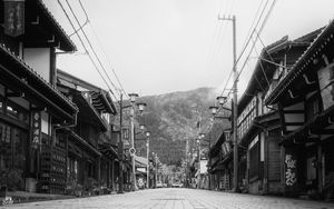 Preview wallpaper street, pagodas, lanterns, bw, japan