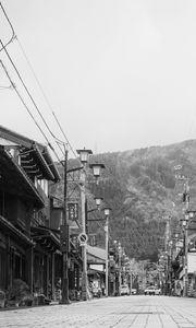 Preview wallpaper street, pagodas, lanterns. bw, japan
