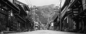 Preview wallpaper street, pagodas, lanterns. bw, japan