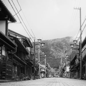 Preview wallpaper street, pagodas, lanterns. bw, japan