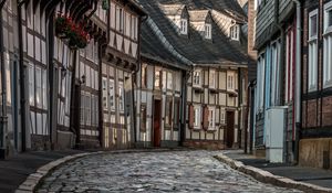 Preview wallpaper street, paving stones, buildings, architecture, roofs