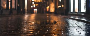 Preview wallpaper street, paving stones, puddle, wet, night