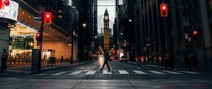 Preview wallpaper street, pedestrian crossing, city, buildings, metropolis