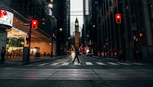 Preview wallpaper street, pedestrian crossing, city, buildings, metropolis