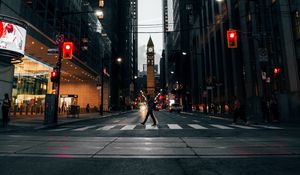 Preview wallpaper street, pedestrian crossing, city, buildings, metropolis