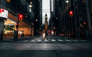 Preview wallpaper street, pedestrian crossing, city, buildings, metropolis