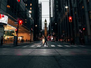 Preview wallpaper street, pedestrian crossing, city, buildings, metropolis