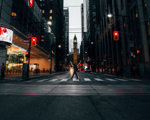 Preview wallpaper street, pedestrian crossing, city, buildings, metropolis