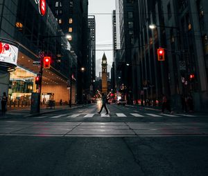 Preview wallpaper street, pedestrian crossing, city, buildings, metropolis