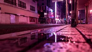 Preview wallpaper street, puddle, neon, light, night