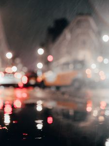 Preview wallpaper street, rain, blur, lights, bokeh