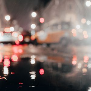 Preview wallpaper street, rain, blur, lights, bokeh