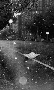 Preview wallpaper street, rain, bw, umbrella, asphalt, wet