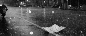 Preview wallpaper street, rain, bw, umbrella, asphalt, wet