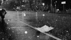 Preview wallpaper street, rain, bw, umbrella, asphalt, wet