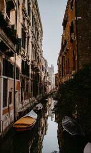 Preview wallpaper street, river, facades, boat