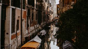 Preview wallpaper street, river, facades, boat