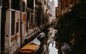 Preview wallpaper street, river, facades, boat