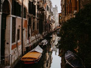 Preview wallpaper street, river, facades, boat