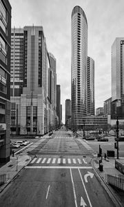 Preview wallpaper street, road, buildings, city, black and white