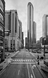 Preview wallpaper street, road, buildings, city, black and white