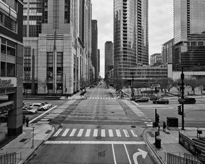 Preview wallpaper street, road, buildings, city, black and white